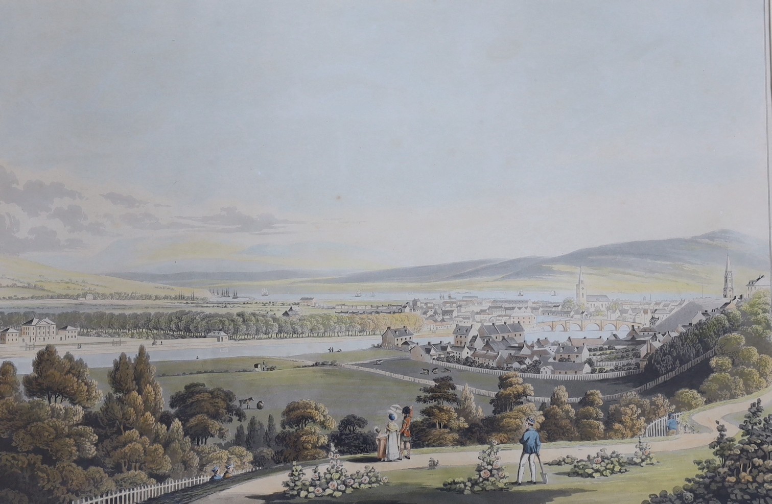 Joseph Clark, three coloured aquatints, 'Melrose', 'Inverness' and 'Montrose', published by Smith & Elder c.1823, 39 x 57cm